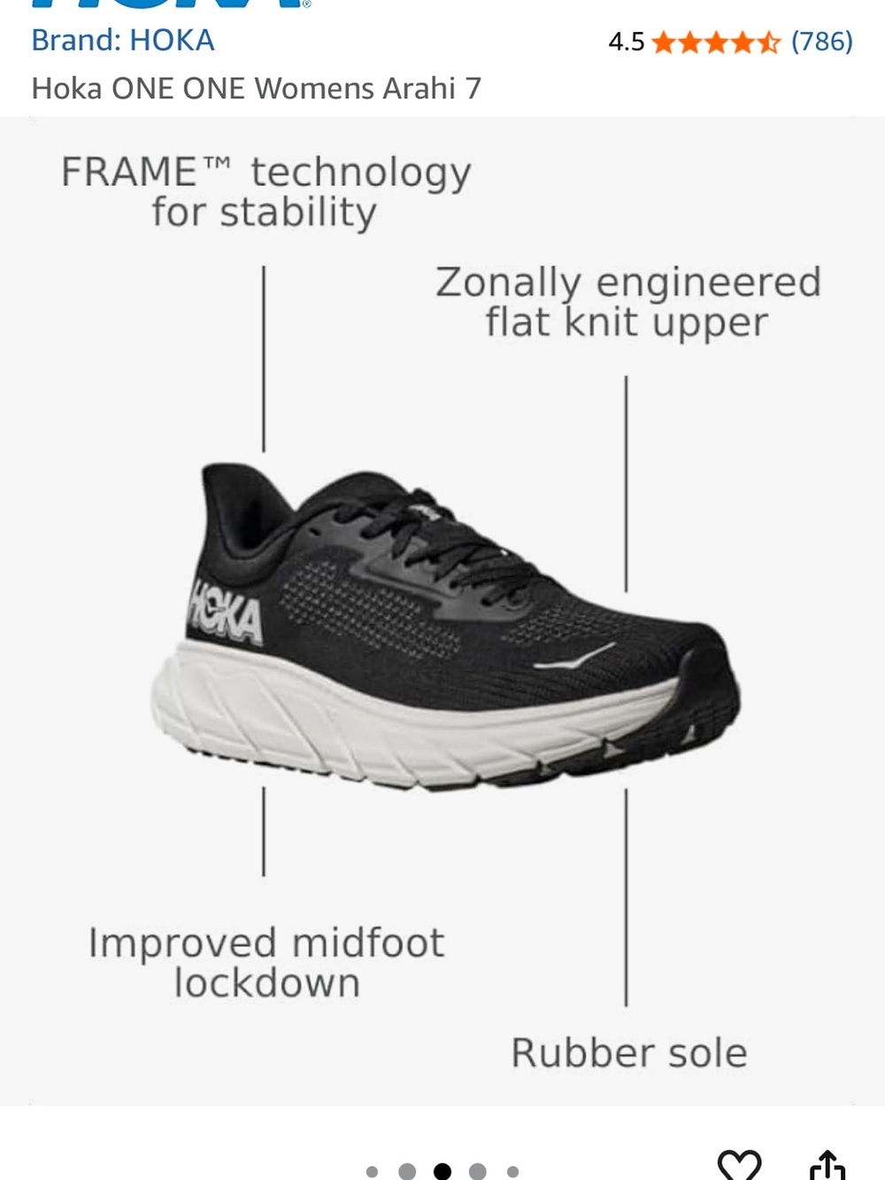 Hoka Arahi 7 Running Shoe - Black/White - Picture 3 of 14